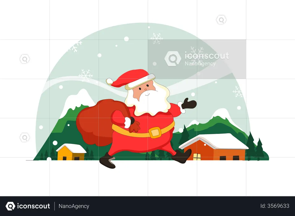 Santa Clause Visiting Home For Gift Distribution  Illustration