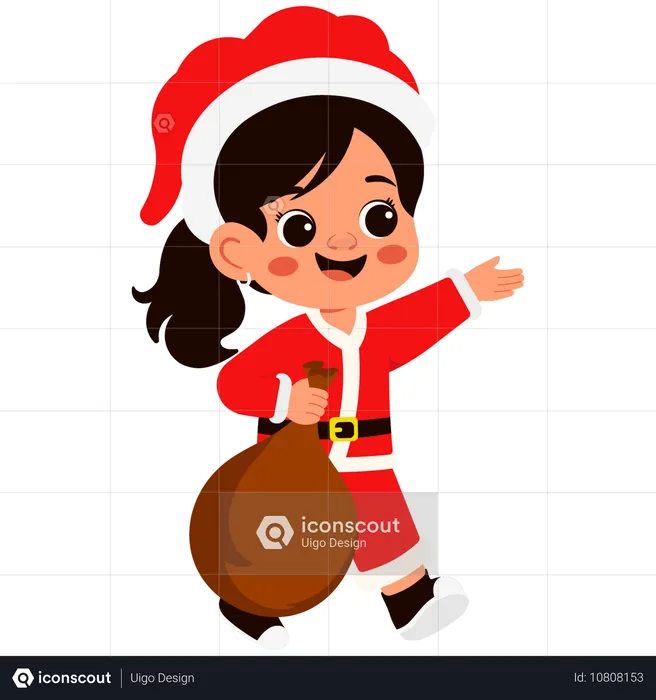 Santa Claus's Little Girl Carries  Bag Filled With It  Illustration