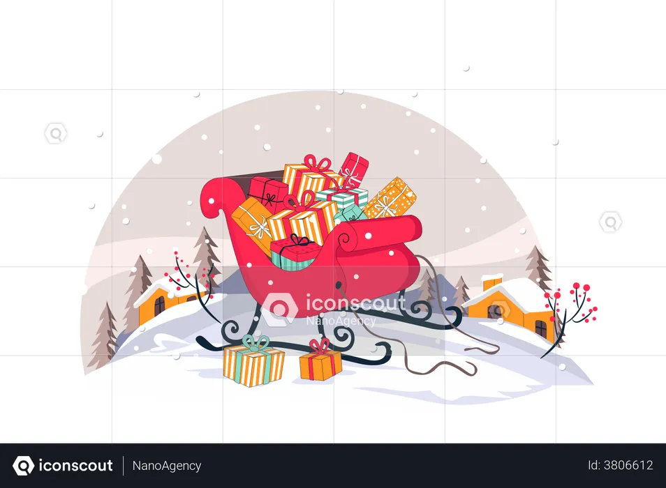 Santa Claus's sleigh with gifts  Illustration