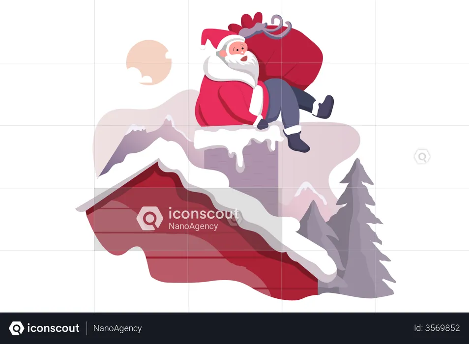 Santa con bolsa de regalos  Ilustración