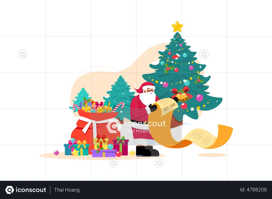 Santa con lista de regalos de Navidad  Ilustración