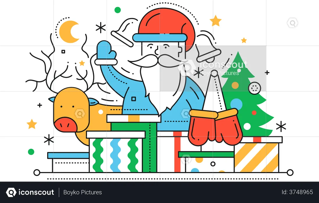 Papá Noel con renos  Ilustración