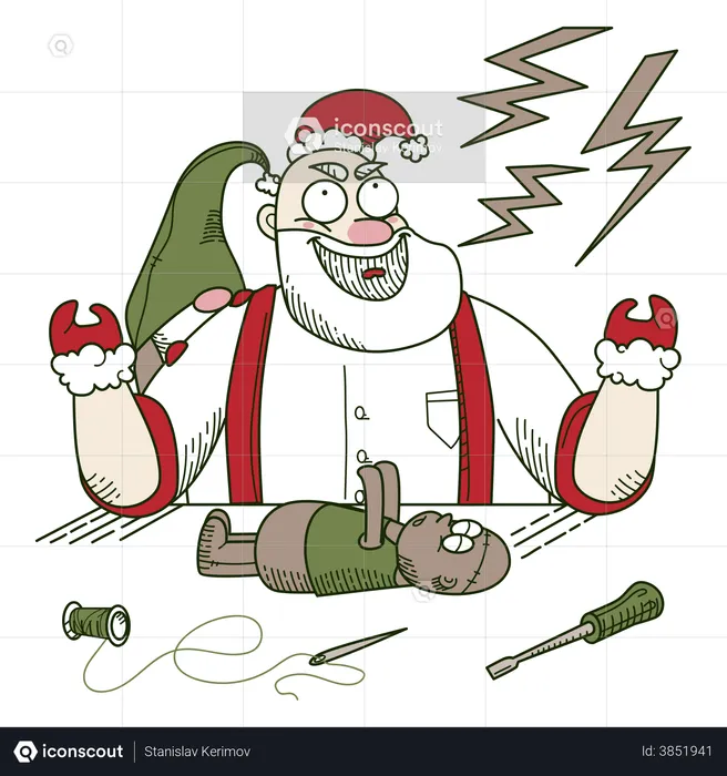 Santa creates a toy  Illustration