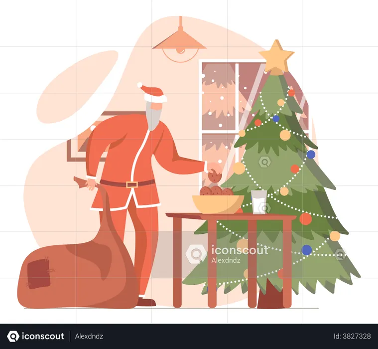Santa Distributing Christmas Gifts  Illustration