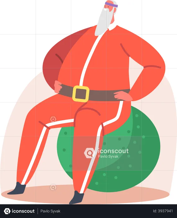Santa Doing Exercises on Fit Ball  Illustration