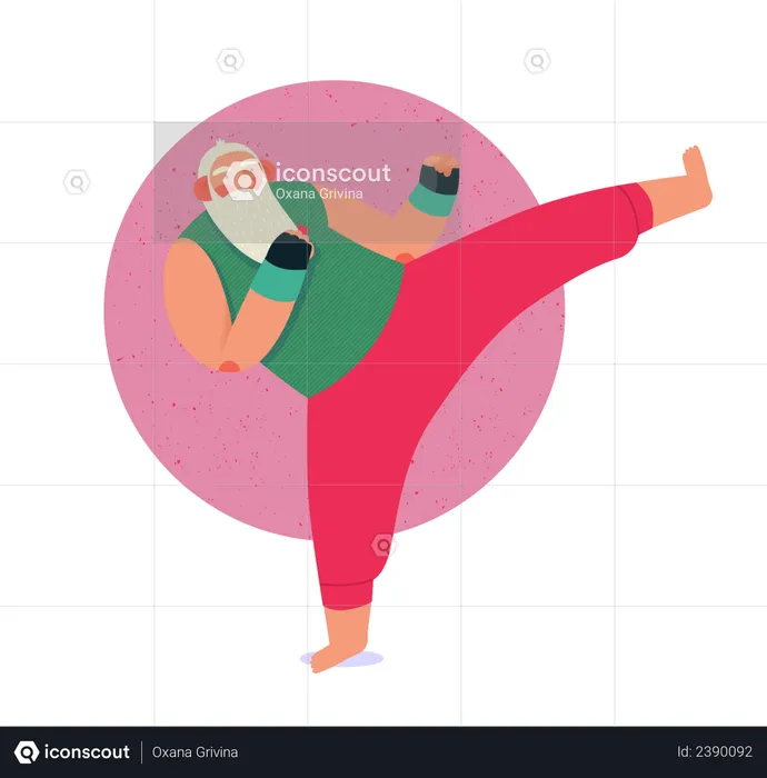 Santa doing kickboxing  Illustration