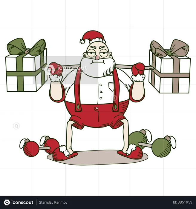 Santa doing weightlifiting  Illustration