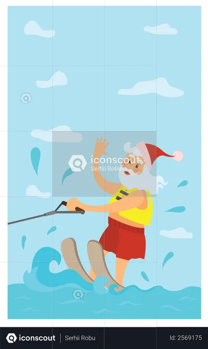 Santa enjoying surfing  Illustration