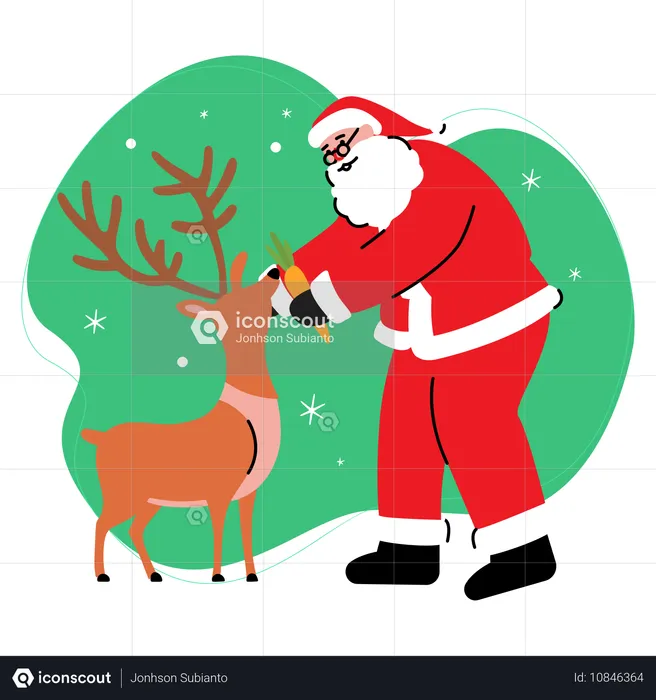 Santa Feeds Reindeer  Illustration