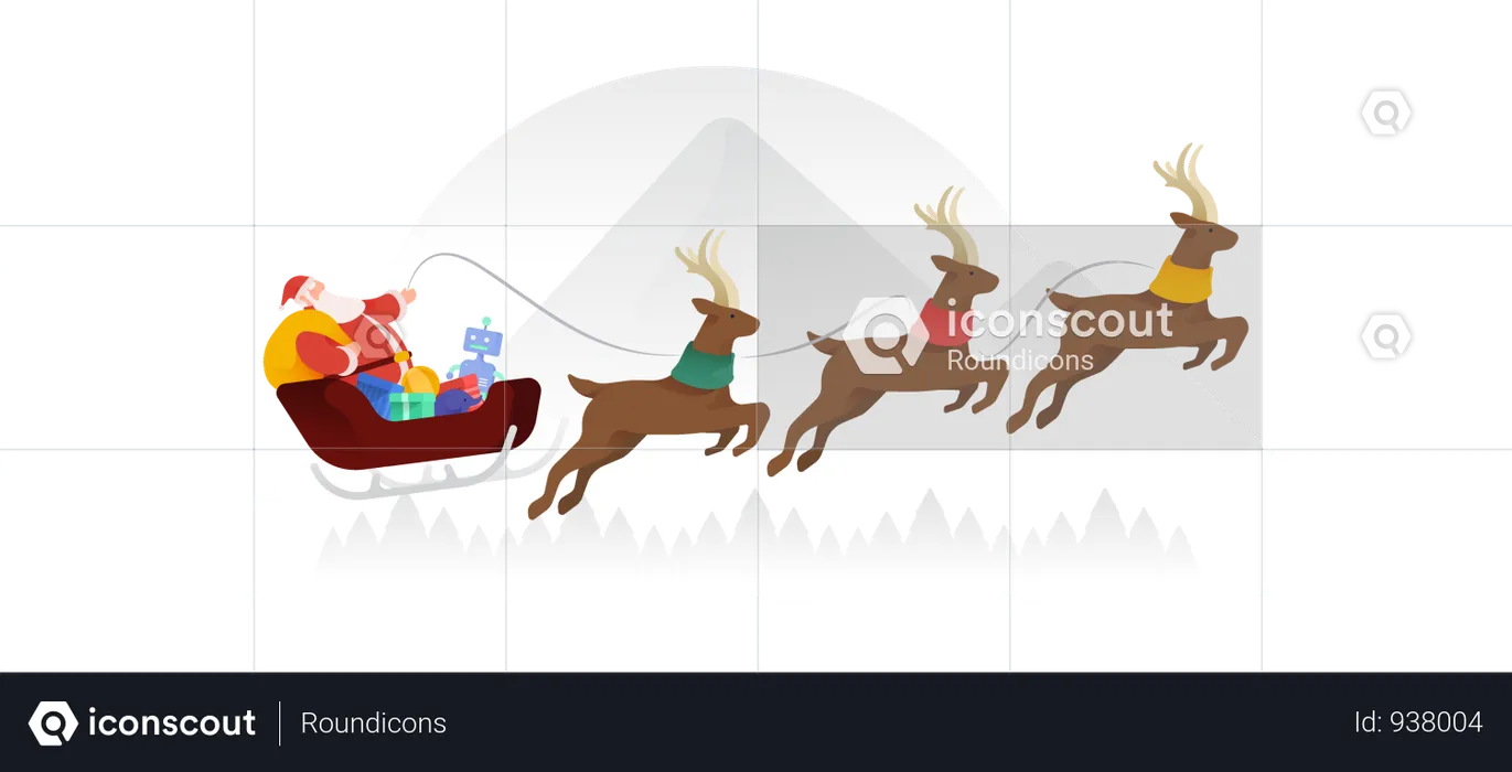 Santa Flying Over Mountains  Illustration