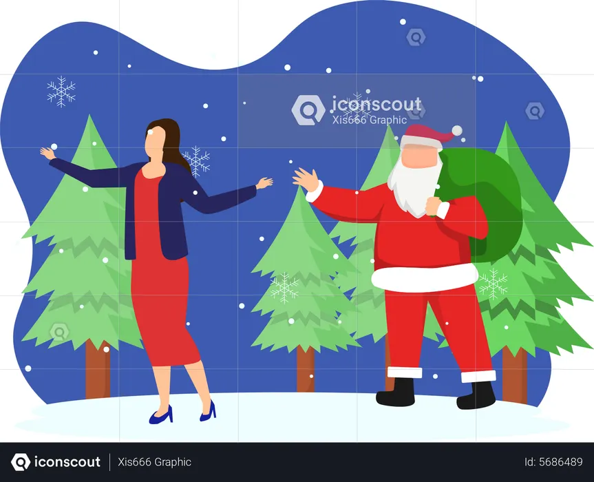 Santa giving christmas gift to girl  Illustration