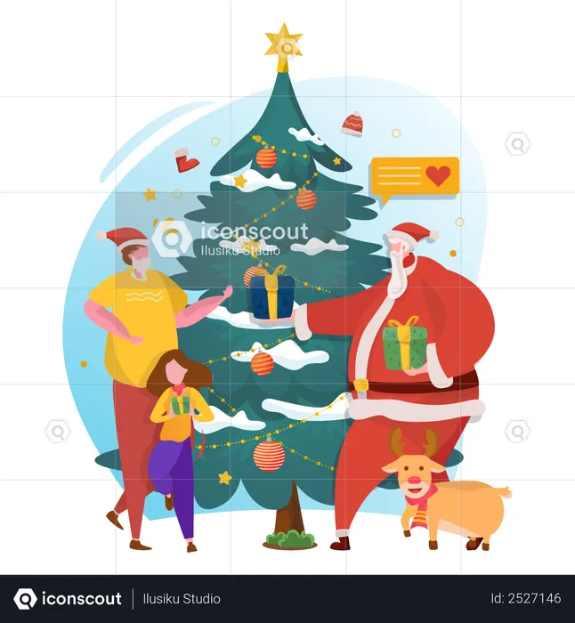 Santa giving Christmas gifts  Illustration