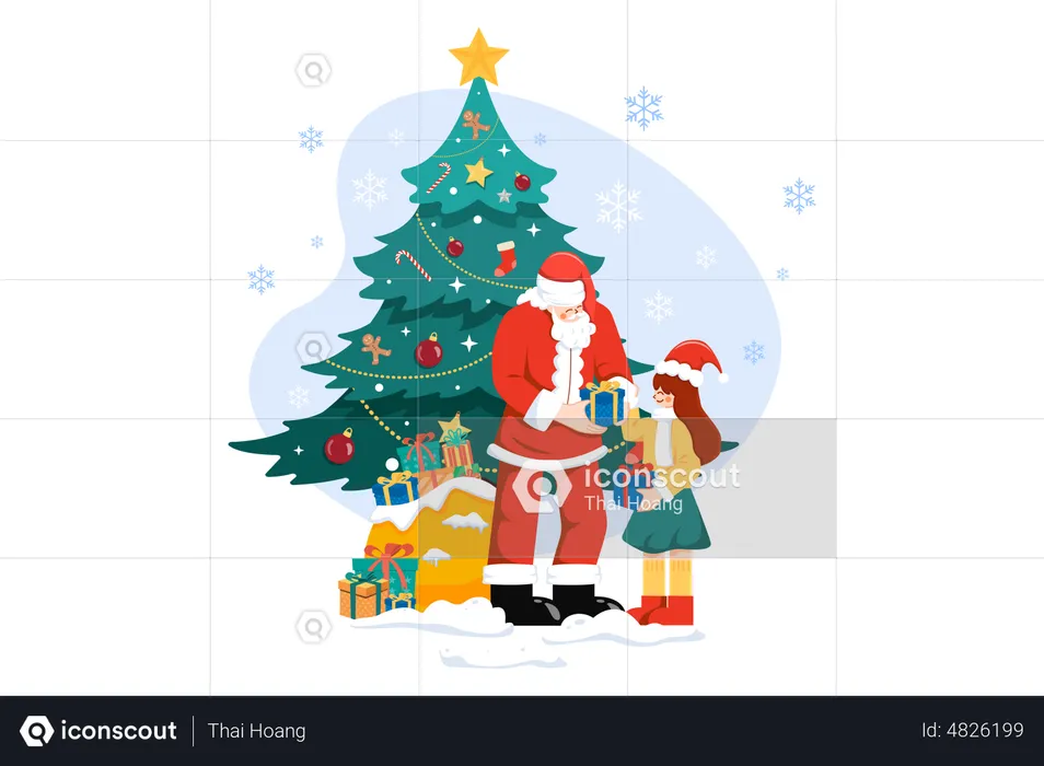 Santa giving Christmas gifts  Illustration