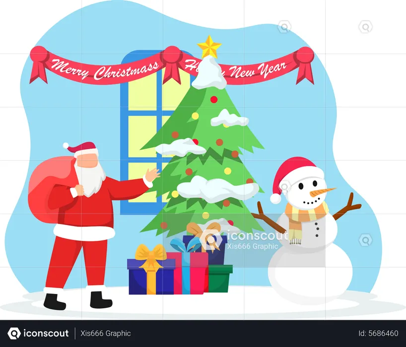 Santa giving christmas gifts  Illustration