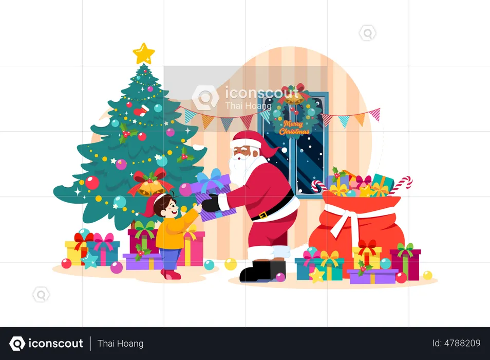 Santa giving Christmas gifts  Illustration