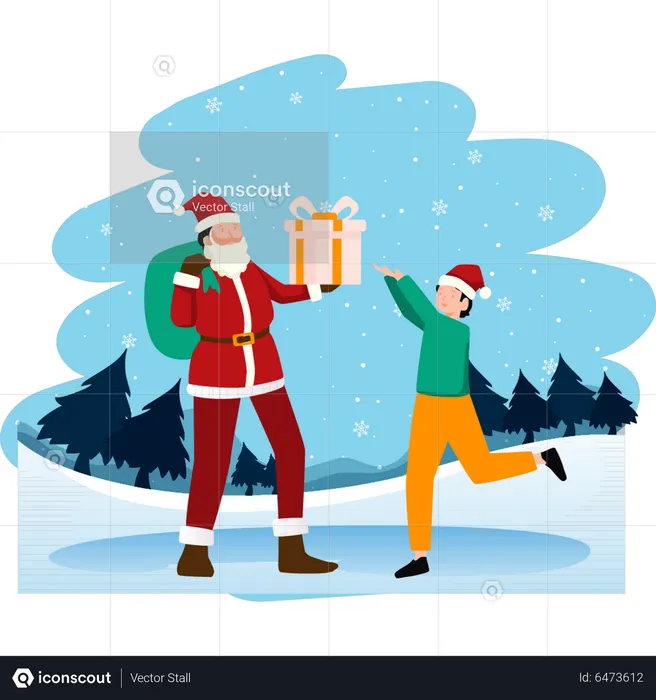 Santa giving Christmas present  Illustration