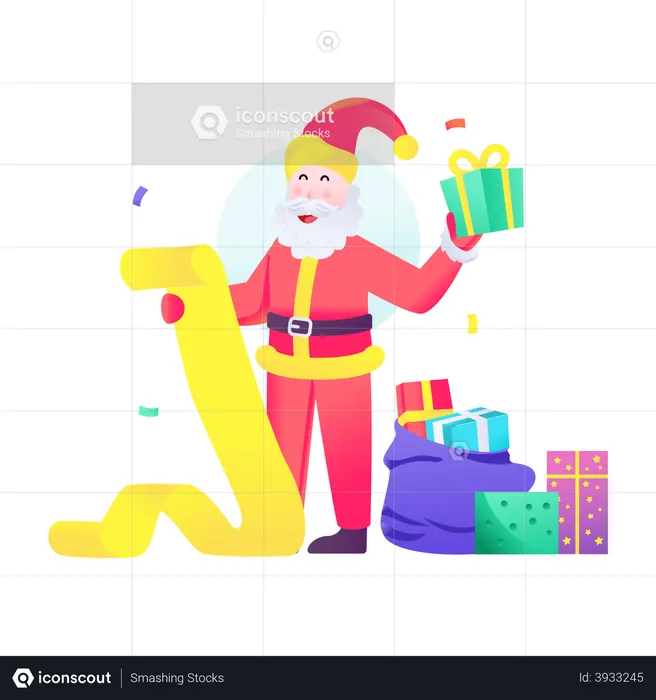 Santa giving gifts according to list  Illustration