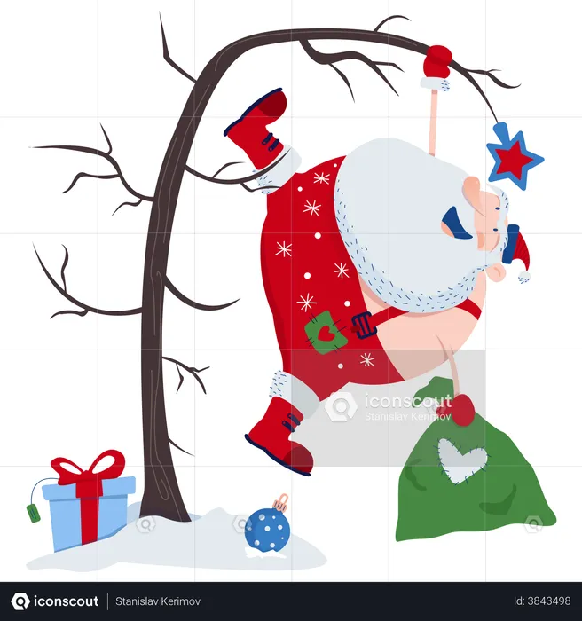 Santa hanging on the tree  Illustration