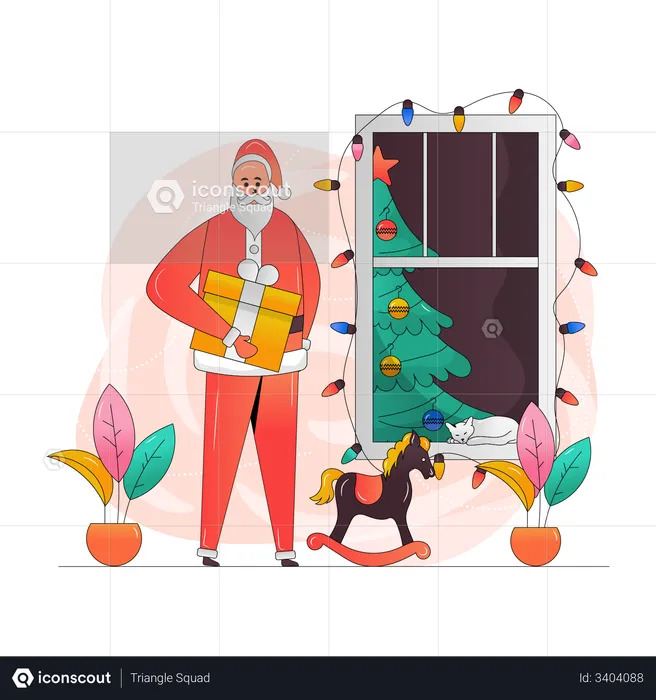 Santa holding Christmas Gift  Illustration