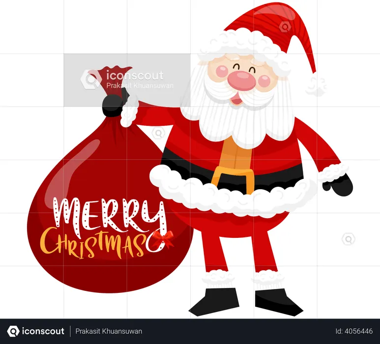 Santa holding Christmas gifts bag  Illustration