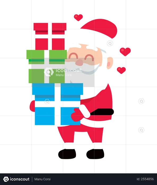 Santa holding giftboxes  Illustration