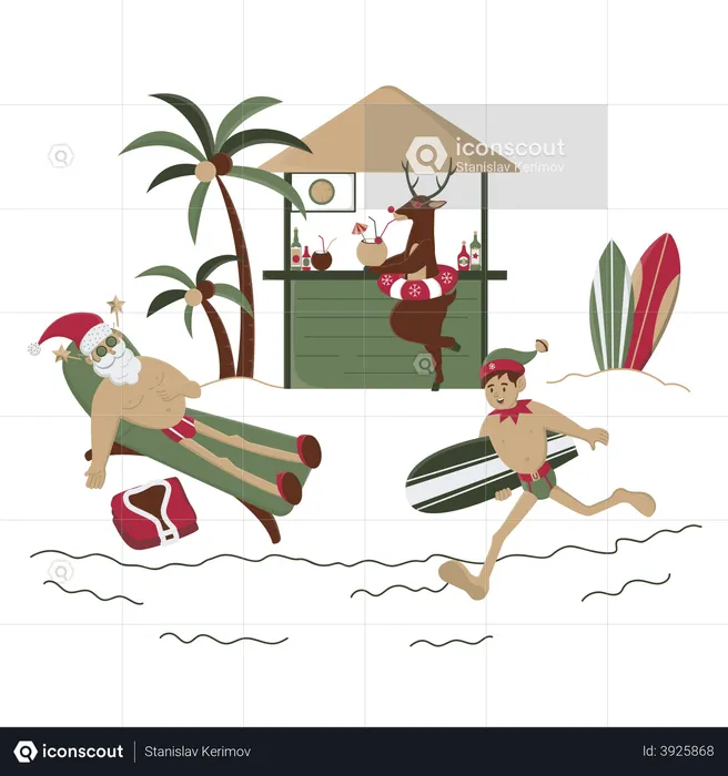 Santa is resting on the beach  Illustration