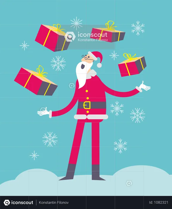 Santa Juggling Present Box  Illustration