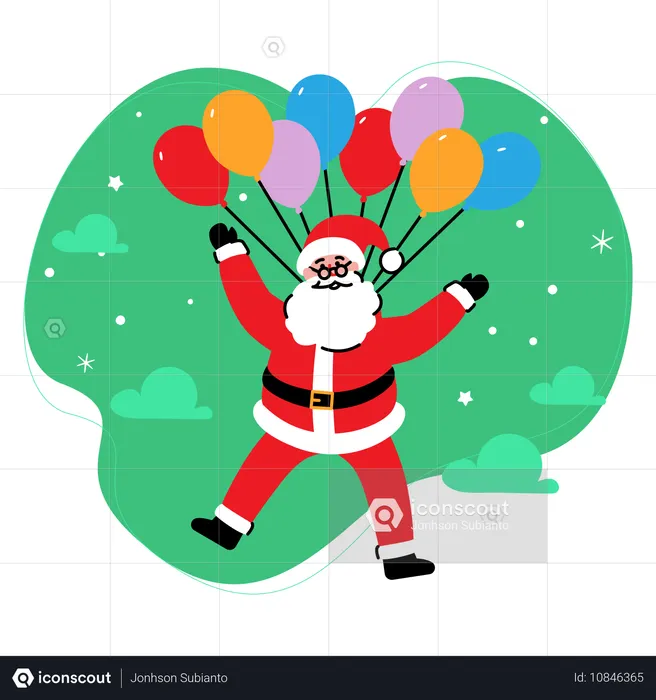 Santa Lifted by Balloons  Illustration