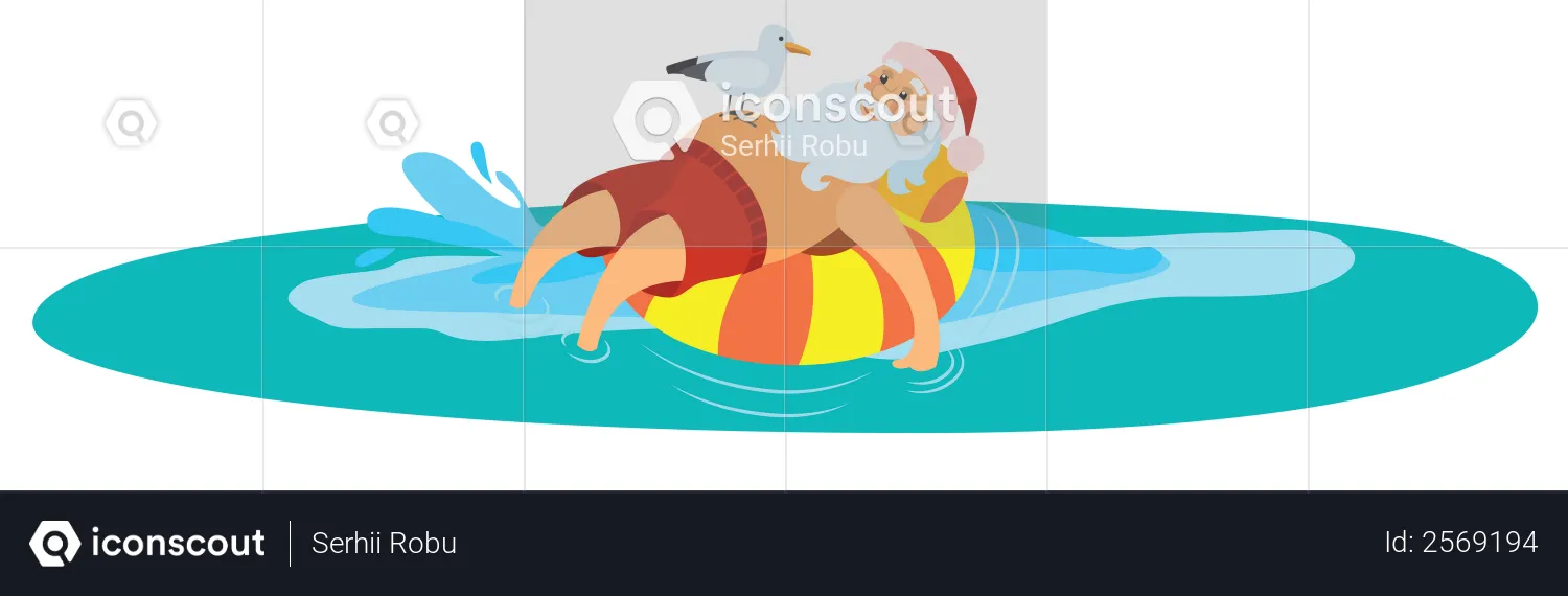 Santa lying on swim ring  Illustration