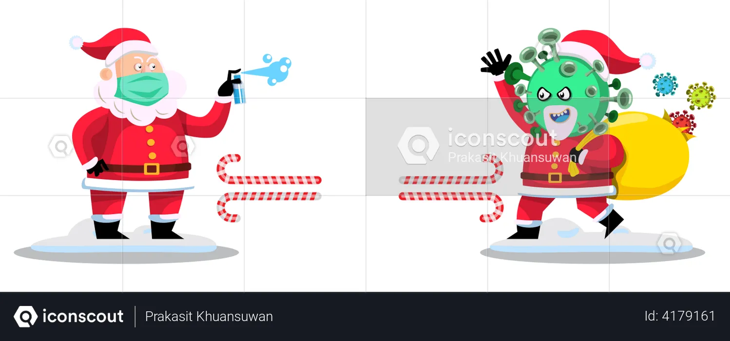 Santa maintaining social distancing from corona  Illustration