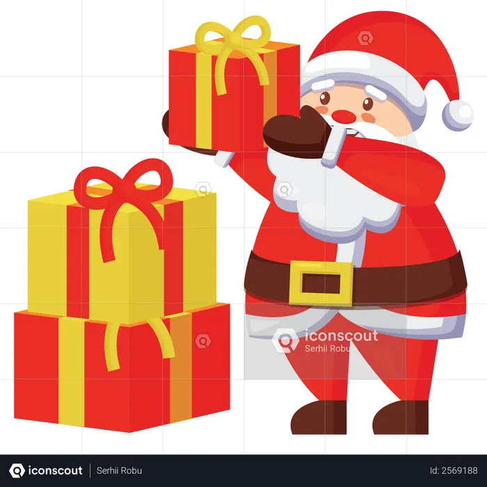 Santa making pile of gifts  Illustration