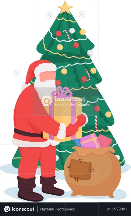 Santa near Christmas tree  Illustration