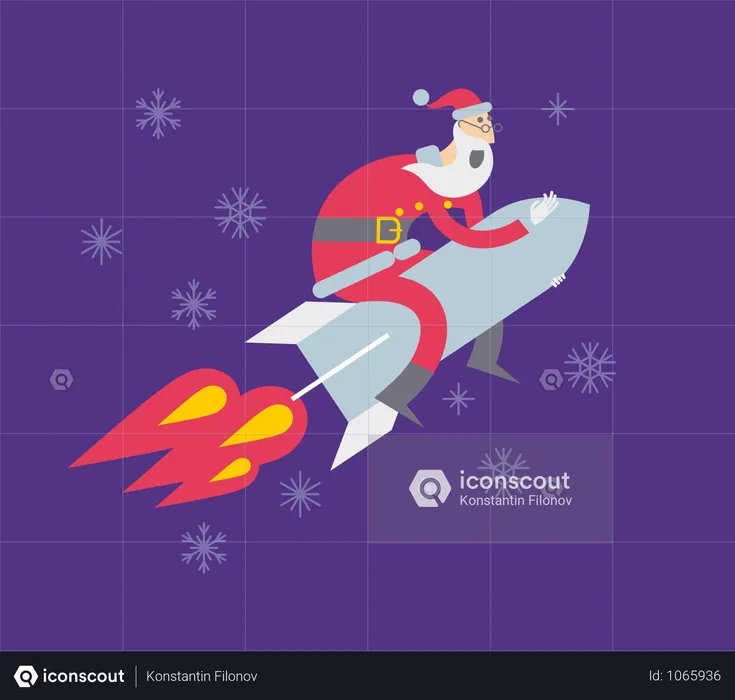 Santa On A Rocket  Illustration