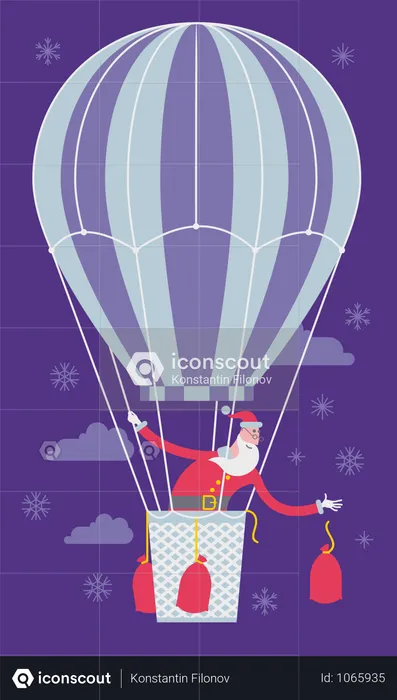 Santa On Aerostat  Illustration