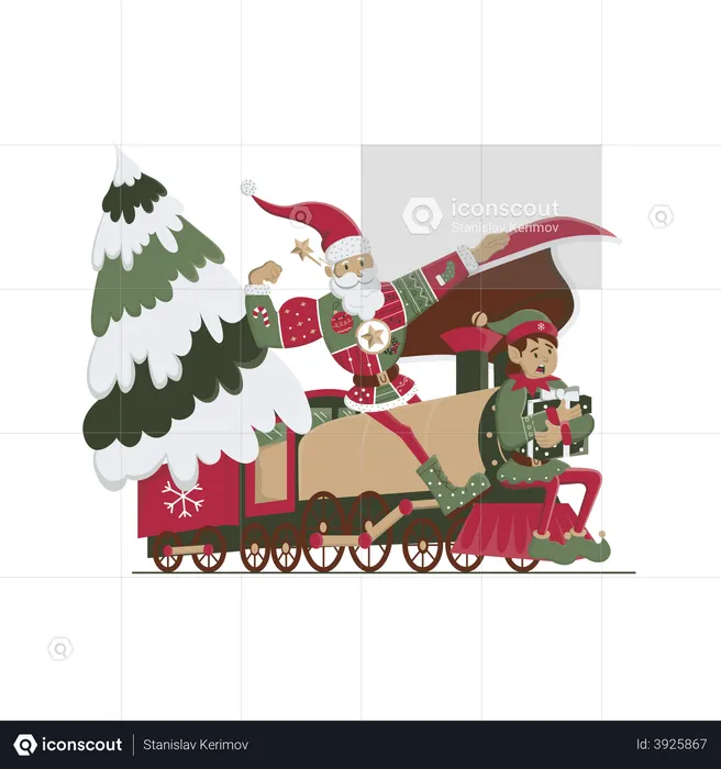 Santa on the train  Illustration