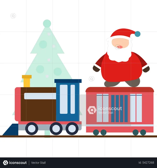 Papá Noel parado en el tren  Ilustración