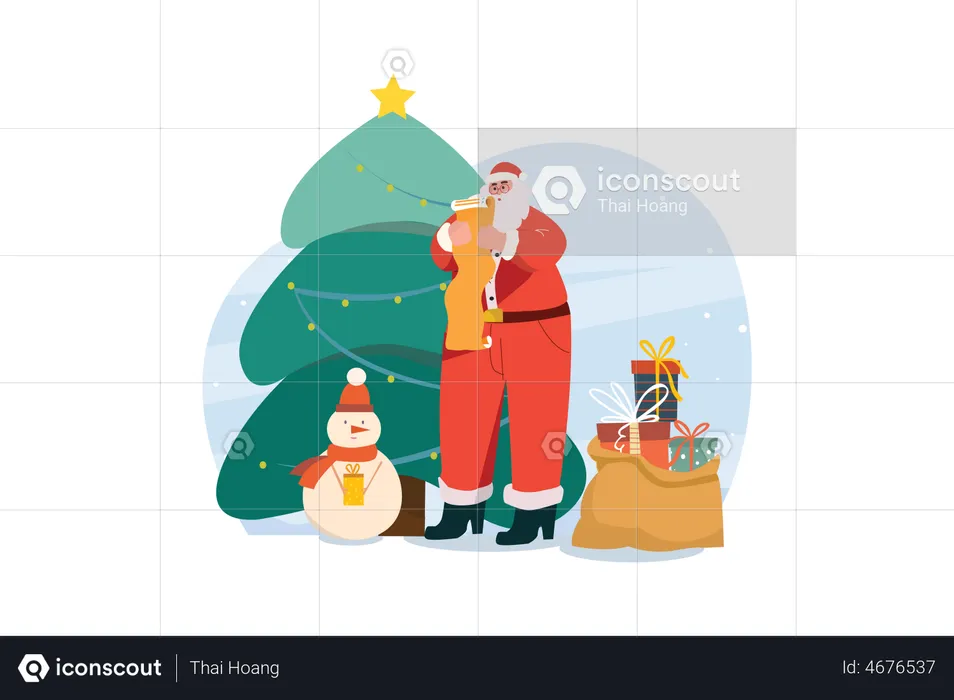 Santa Reading Gift List  Illustration