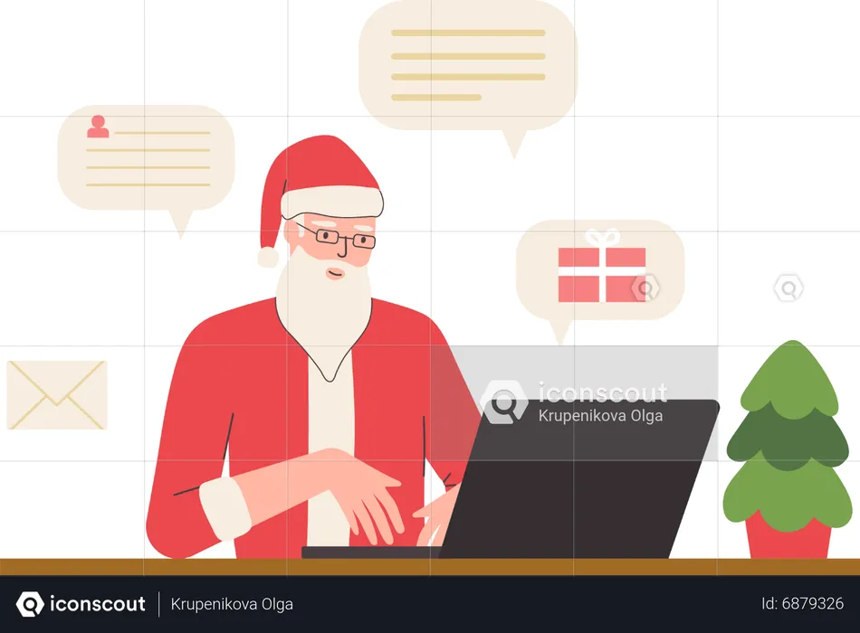 Santa reads letters and sends gifts online  Illustration