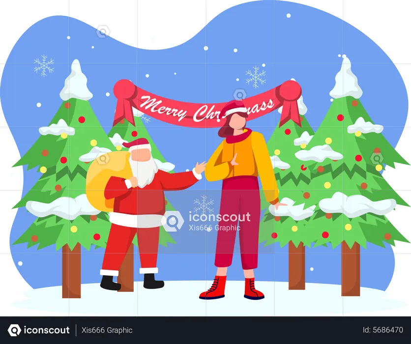 Santa dando regalo de navidad  Ilustración