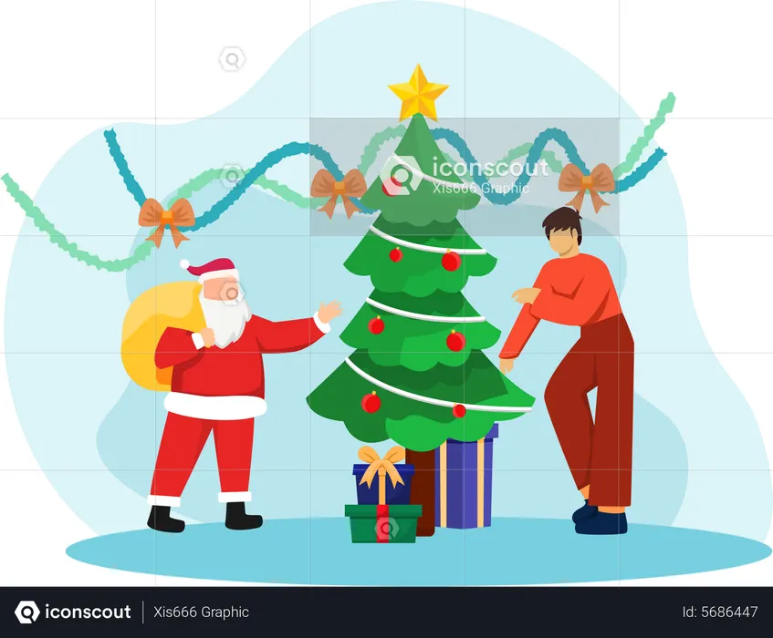 Santa dando regalo de navidad  Ilustración