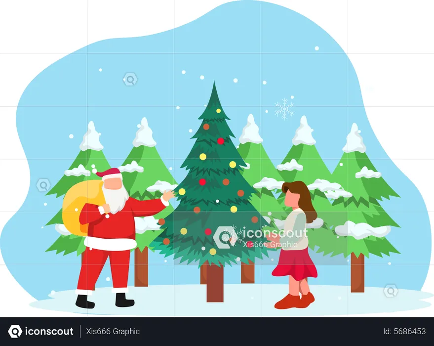 Santa dando regalo de navidad  Ilustración