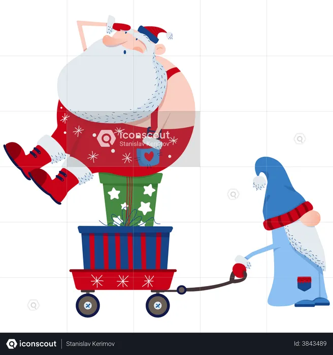 Santa rides on gifts  Illustration