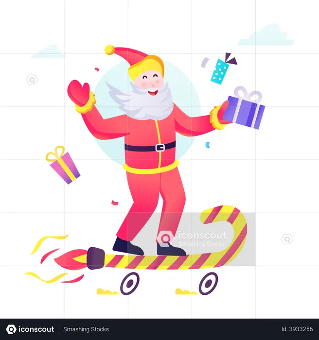 Santa Riding candy cane  Illustration