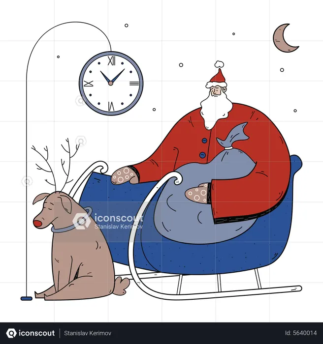 Santa riding santa sleigh  Illustration