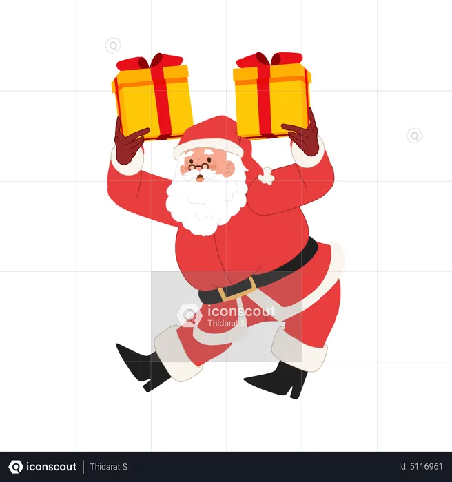 Santa running with gifts  Illustration