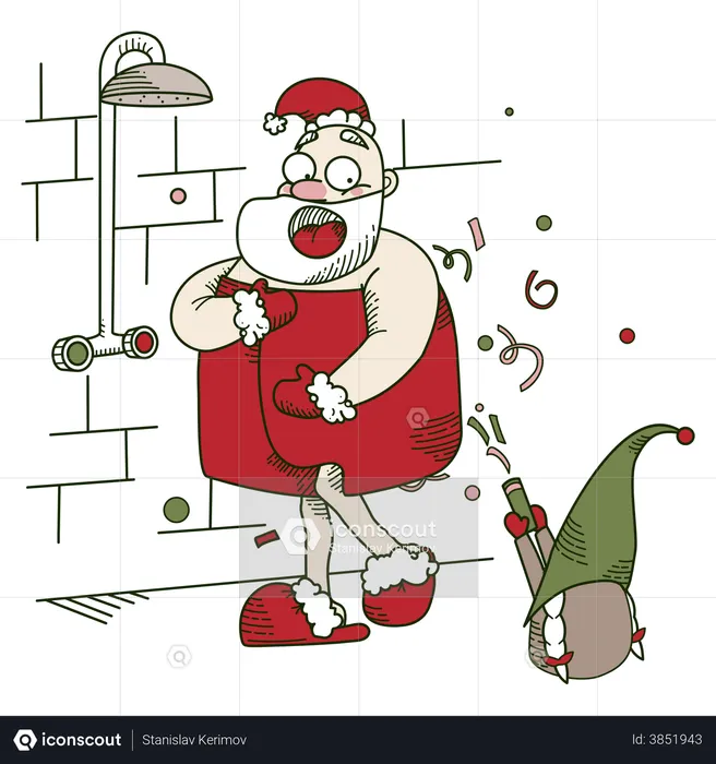 Santa scared in the bathroom  Illustration