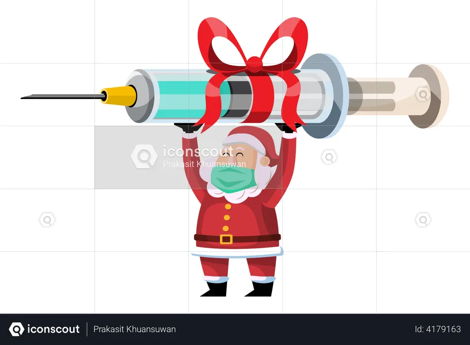 Papai Noel segurando injeção de vacina  Ilustração