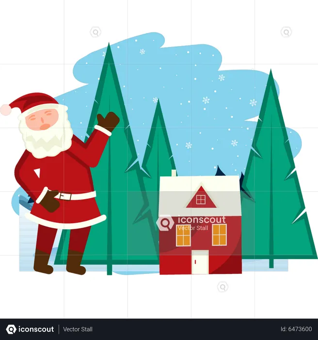 Santa showing the Christmas house  Illustration