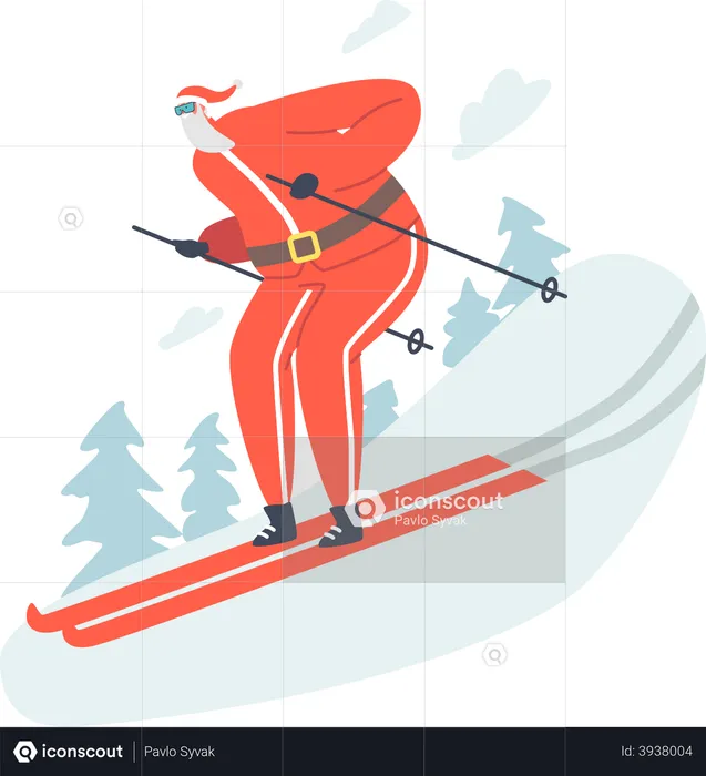 Santa Skier Riding Downhills at Winter Season  Illustration