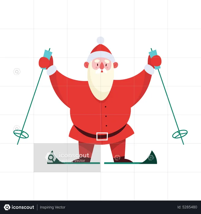 Santa Skier Riding Downhills at Winter Season  Illustration